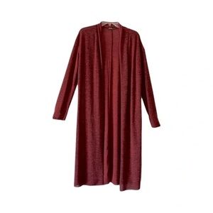 Bershka | Marled Red Open Front 3/4 Sleeve Duster Cardigan, Medium